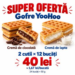 Pachet Promo YooHoo, cu cremă de ciocolată și lapte, 2 cutii × 12 bucăți × 50 g