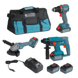 Set de scule cu acumulator Könner & Söhnen KS RHAGD 20V SET 3 – mașină de găurit, polizor, ciocan rotopercutor