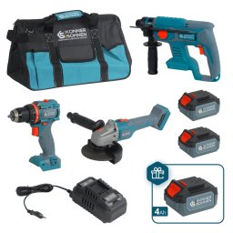 Set de scule cu acumulator Könner & Söhnen KS RHAGD 20V SET 3 PLUS – trei scule fără perii, 3 acumulatori 4 Ah