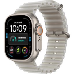 Ceas Smartwatch Apple Watch Ultra 4, GPS + Cellular, 49mm Natural Titanium Case, Translucent Grey Ocean Band