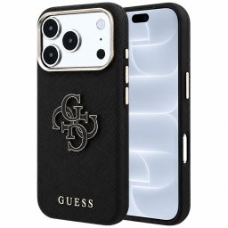 Husa Husa pentru iPhone 18 Pro / iPhone 17 Pro - Guess Grained Leather and Big Resin Logo (GUHCP18L6PSS4RGK) - Black