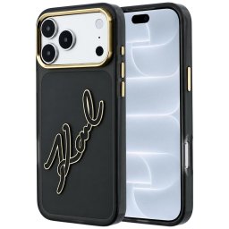 Husa Husa pentru iPhone 18 Pro / iPhone 17 Pro - Karl Lagerfeld IML Big Signature Resin Logo Metal Frame (KLHCP18L6HCKSRK) - Black