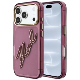 Husa Husa pentru iPhone 18 Pro / iPhone 17 Pro - Karl Lagerfeld IML Big Signature Resin Logo Metal Frame (KLHCP18L6HCKSRR) - Burgundy