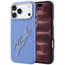 Husa Husa pentru iPhone 18 Pro Max / iPhone 17 Pro Max - Karl Lagerfeld Smooth Leather Big Resin Signature Logo (KLHCP18X6PFCKSRB) - Light Blue
