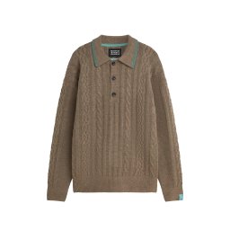 SCOTCH & SODA Pulover Soft Knit Polo Cable Dropped Shoulder 183771 210 walnut