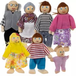Set 7 papusi miniaturale din lemn pentru casuta papusilor Kruzzel