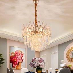 Candelabru din cristal ALHAMBRA Nobile auriu lucios, 5xE14, Ø40 cm, înaltime reglabila