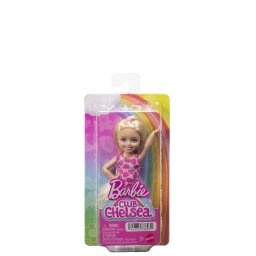 Papusa Barbie Chelsea blonda cu rochita roz cu capsuni