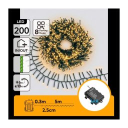 Aigostar - LED ghirlandă de exterior pentru Crăciun 200xLED/8 funcții 3xAA 5,3m IP44 alb cald