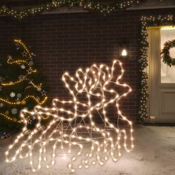 Set 3 figurine ren de Craciun cu LED alb cald, 57x55x4,5 cm