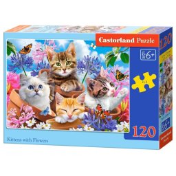 Puzzle 120 piese Kittens with Flowers