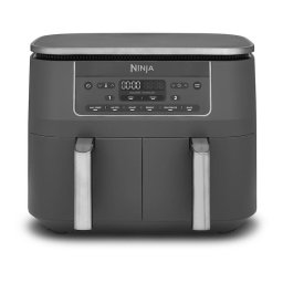 Friteuza dubla cu aer cald Ninja Airfryer Foodi Pro DualZone DZ300, 2400W, 7.6L, 6 functii de gatit, 2 cosuri de 3.8L, functie Max Crisp, functie deshidratare, panou digital, temperatura maxima 240 grade, cosuri si placi cu invelis ceramic, Gri
