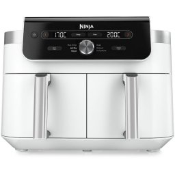Friteuza dubla cu aer cald Ninja Ninja Airfryer DualZone DZ901EUWH, 2470W, 9.5L, 6 functii de gatit, 2 cosuri de 4.75L, functie Max Crisp, functie deshidratare, panou digital, temperatura maxima 240 grade, cosuri si placi cu invelis ceramic, Alb