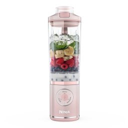 Blender portabil Ninja Blast Max BC251EUPK, tehnologie PowerBlast pentru zdrobire gheata, acumulator 13.3V, pana la 25 de utilizari, 570 ml, programe Auto IQ, Roz