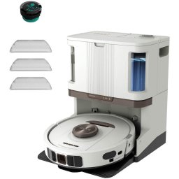 Aspirator robot cu mop Shark PowerDetect NeverTouch Pro 2in1 RV2800ZEEUWH, statie NeverTouch Pro reincarcare, auto-curatare, alimentare cu apa si golire automata, 2l, 14.8V, autonomie max 110 min, alb