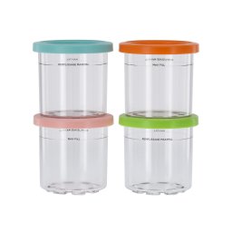 Set 4 x recipiente pentru inghetata Ninja Creami, Compatibil cu NC300, 4х473 ml, Fara BPA, Etanse, Transparent, Capace colorate