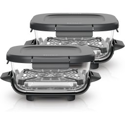 Set 2 x recipiente sticla transparenta Ninja Crispi TempWare, 1.4L, capace ermetice incluse, termorezistent, compatibile cu Ninja CRISPi FN101EU
