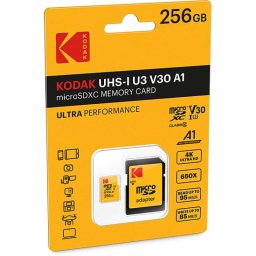 Card memorie Kodak Ultra Performance 256GB microSDXC UHS-I U3 V30 A1, cu adaptor, EKMSDM256GXC10HPRK
