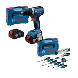 Bosch - GSR 18V-65 - Masina de gaurit si insurubat cu 2 acumulatori, Li-Ion, 18 V, 5 Ah, 63 Nm, valiza speciala + Trusa scule de mana mixta, 19 bucati