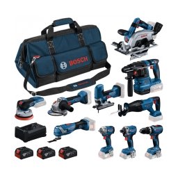 Bosch - 0615A500EH - Set 10 scule cu 3 acumulatori si incarcator, Li-Ion, 18 V, 5 Ah + geanta textila