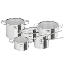 Set 10 piese Tefal Nordica H852SA56, craticioara 16 cm, oale 18/20/24 cm, oala pentru paste 22 cm, capace din sticla cu strecurare, inox, baza Thermo-Fusion™, gradatii interioare, compatibil inductie, argintiu