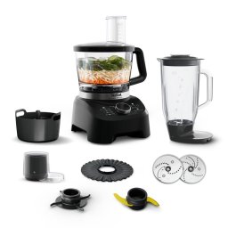 Robot de bucatarie Robot de bucatarie Tefal DoubleForce 3 DO8318E0, 1000 W, 28 functii, 2 trepte viteza, functie Pulse, bol 3 L, blender 2 L, lame Powelix Life cu invelis din titan, mini tocator, disc feliere/radere, accesoriu framantare, negru