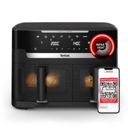 Friteuza Friteuza dubla cu aer cald Tefal Ever Fry XXL Dual EY9478E0, 2700 W, 11 L - Air fryer cu 7 programe automate, tehnologie Infra-Heat™, 2 compartimente 6.5 L + 4.5 L, functie Sync, fereastra vizualizare, oprire automata, negru