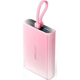 Baterie Externa Vention 10000mAh USB-C + Lightning + USB-A 22.5W Roz