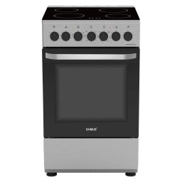 Aragaz Full Electric Samus SM668VME Plita Vitroceramica cu 4 Zone de Gatit Cuptor 59L cu 7 Functii Grill Ventilator Lumina Interioara Clasa A Inox/Argintiu