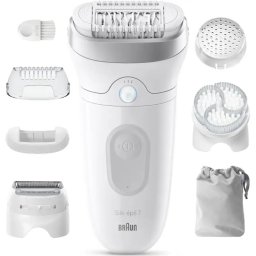 Epilator Braun Silk-Ãpil 7 7-060 SkinSpa Wet & Dry MicroGrip Smart Light 40 De Pensete 2 Viteze SÄculeÈ De Voiaj Alb/Gri