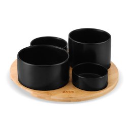Set Boluri Zass Gourmet ZG-SB 02 pentru Servire pe Suport de Bambus 5 Piese Negru