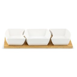 Set Boluri Zass Gourmet ZG-SB 03 pentru Servire pe Suport de Bambus 4 Piese Alb