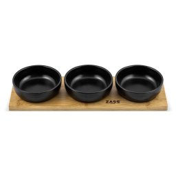 Set Boluri Zass Gourmet ZG-SB 05 pentru Servire pe Suport de Bambus 3 Piese Negru
