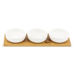 Set Boluri Zass Gourmet ZG-SB 05 pentru Servire pe Suport de Bambus 3 Piese Alb