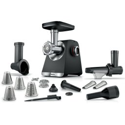 Masina de Tocat Bosch Seria 6 MFWS660B Capacitate 3.5Kg/Min 3 Site Accesoriu Suc de Rosii Palnie Carnati Accesoriu pentru Kebbe 4 Accesorii de Tocare 2100W Negru/Argintiu