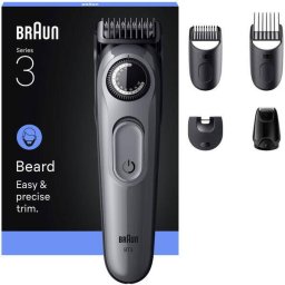 Aparat de Tuns Barba Braun Beard Trimmer Seria 3 BT3560 Lama Ultra Ascutita +5 Accesorii 40 Setari de Lungime Autonomie 50min Gri/Argintiu