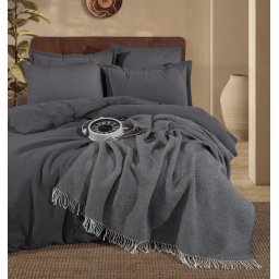 Lenjerie de Pat Premium EVEYA V2 Clasy cu Pătură Decorativă – 100% Bumbac, 7 Piese
