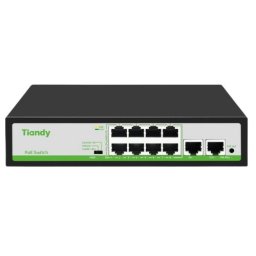 Switch PoE Tiandy cu 8 porturi PoE, 2 porturi RJ45 uplink, 90W, 5.6Gbps