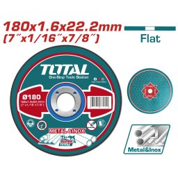Disc debitare metal si inox TOTAL 180 x 1,6 x 22,2 mm, centru plat