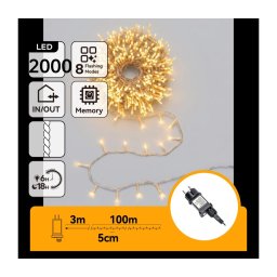 Aigostar - Ghirlandă LED de exterior pentru Crăciun 2000xLED/8 funcții 103m IP44 alb cald