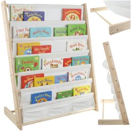 Biblioteca pentru copii Kruzzel din lemn cu 6 rafturi textile