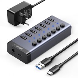 HUB multifunctional Ugreen 7in1 USB tip C - 7x USB tip A 3.0 PD DC 12V gri (CM481)