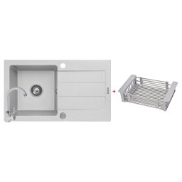 Set Chiuveta bucatarie + Baterie Bello + Cos Multifunctional Pyramis Next 76x44cm 1B 1D Snow