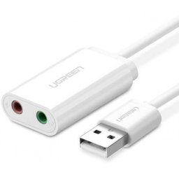 Placa De Sunet UGREEN Adaptor Extern Interfata USB 2.0 Conectori 2 x Jack 3.5mm Alb