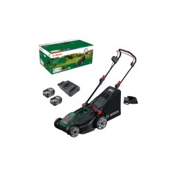 Masina de Tuns Iarba Bosch Rotak 18V-43 2 Acumulatori 4Ah si Incarcator Latime de Lucru 43CM Cos Colector 50L Negru/Verde
