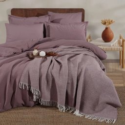 Lenjerie de Pat Premium EVEYA V3 Clasy cu Pătură Decorativă – 100% Bumbac, 7 Piese