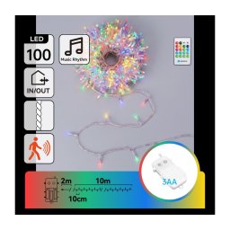 Aigostar - Șir de lumini LED reglabil pentru exterior cu senzor 100xLED/3xAA 12m multicolor + telecomandă