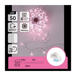 Aigostar - instalație luminoasă LED de exterior pentru Crăciun, 50 LED/8 funcții, 3xAA, 5,3 m, IP44, roz