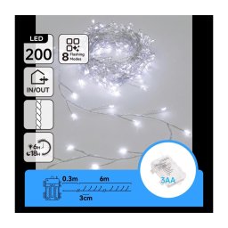 Aigostar-LED Ghirlandă de Crăciun pentru exterior 200xLED/8 funcții 3xAA 6,3m IP44 alb rece