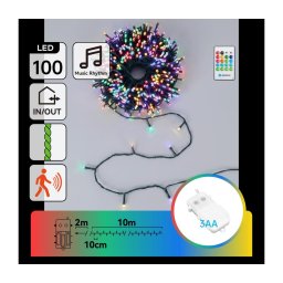 Aigostar - Ghirlandă LED reglabilă pentru exterior cu senzor 100xLED/3xAA 12m multicolor + telecomandă